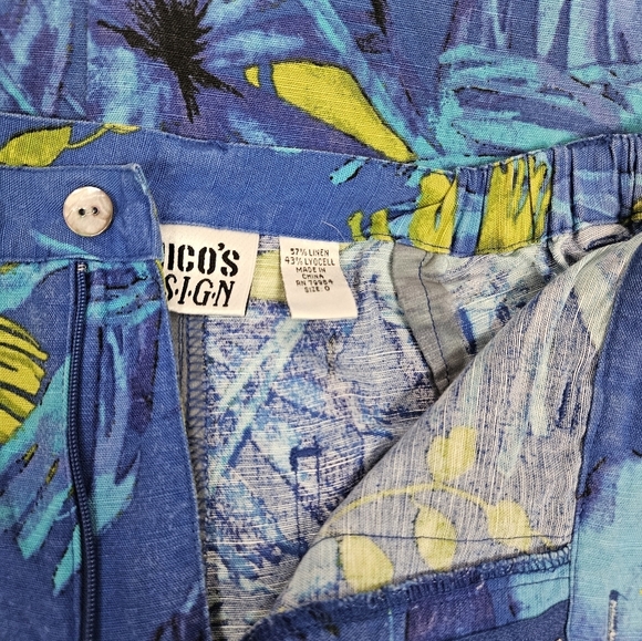 Vintage Chico's Blue & Green Linen Blend Tropical Capri Pants Size XS Women‎ W11 - Picture 3 of 11